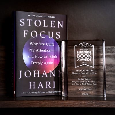 <i>Stolen Focus</i> by Johann Hari is the 2022 Porchlight Business Book of the Year